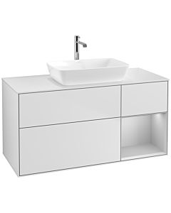 Villeroy und Boch Finion Waschtischunterschrank F831GJMT 120cm, Abdeckplatte white matt, Regale Light grey matt lacquer, White matt lacquer