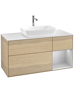 Villeroy und Boch Finion Waschtischunterschrank F831GJPC 120cm, Abdeckplatte white matt, Regale Light grey matt lacquer, Oak Veneer