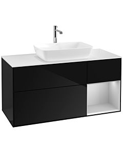 Villeroy und Boch Finion Waschtischunterschrank F831GJPH 120cm, Abdeckplatte white matt, Regale Light grey matt lacquer, Glossy Black Lacquer