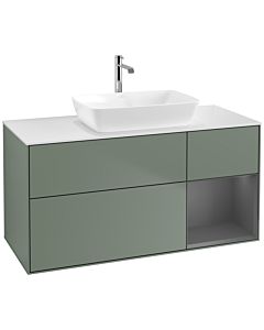Villeroy und Boch Finion Waschtischunterschrank F831GKGM 120cm, Abdeckplatte white matt, Regale Anthracite matt lacquer, Olive Matt Lacquer