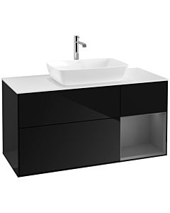 Villeroy und Boch Finion Waschtischunterschrank F831GKPH 120cm, Abdeckplatte white matt, Regale Anthracite matt lacquer, Glossy Black Lacquer