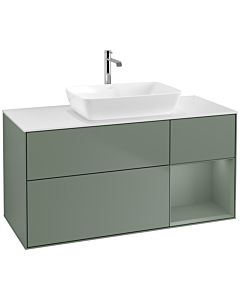 Villeroy und Boch Finion Villeroy und Boch F831GMGM 120cm, plaque de finition blanc mat, étagères olive laqué mat, Olive Matt Lacquer