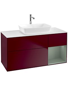 Villeroy und Boch Finion Waschtischunterschrank F831GMHB 120cm, Abdeckplatte white matt, Regale Olive matt lacquer, Peony Matt