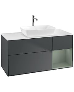 Villeroy und Boch Finion Villeroy und Boch F831GMHG 120cm, plaque de recouvrement blanc mat, étagères laqué mat olive, Midnight Blue Matt Lacquer