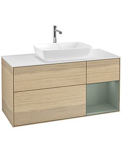 Villeroy und Boch Finion Villeroy und Boch F831GMPC 120cm, plaque de finition blanc mat, étagères olive laqué mat, Oak Veneer