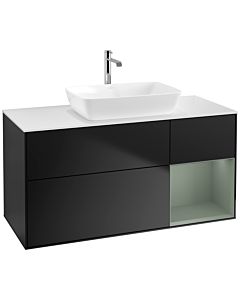 Villeroy und Boch Finion Villeroy und Boch F831GMPD 120cm, plaque de finition blanc mat, étagères laqué olive mat, laqué noir mat