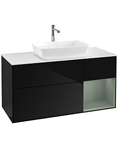 Villeroy und Boch Finion Waschtischunterschrank F831GMPH 120cm, Abdeckplatte white matt, Regale Olive matt lacquer, Glossy Black Lacquer