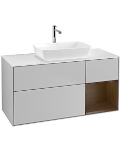 Villeroy und Boch Finion Waschtischunterschrank F831GNGJ 120cm, Abdeckplatte white matt, Regale Walnut Veneer, Light grey matt