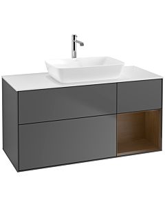 Villeroy und Boch Finion Waschtischunterschrank F831GNGK 120cm, Abdeckplatte white matt, Regale Walnut Veneer, Anthracite matt