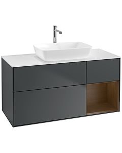 Villeroy und Boch Finion Waschtischunterschrank F831GNHG 120cm, Abdeckplatte white matt, Regale Walnut Veneer, Midnight Blue Matt Lacquer
