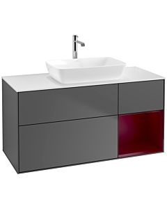 Villeroy und Boch Finion Waschtischunterschrank F831HBGK 120cm, Abdeckplatte white matt, Regale Peony matt lacquer, Anthracite matt