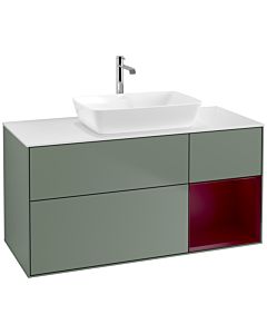 Villeroy und Boch Finion Waschtischunterschrank F831HBGM 120cm, Abdeckplatte white matt, Regale Peony matt lacquer, Olive Matt Lacquer