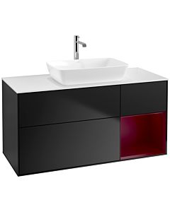 Villeroy und Boch Finion Waschtischunterschrank F831HBPD 120cm, Abdeckplatte white matt, Regale Peony matt lacquer, Black matt lacquer