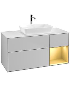 Villeroy und Boch Finion Waschtischunterschrank F831HFGJ 120cm, Abdeckplatte white matt, Regale Gold matt lacquer, Light grey matt
