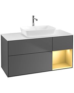 Villeroy und Boch Finion Waschtischunterschrank F831HFGK 120cm, Abdeckplatte white matt, Regale Gold matt lacquer, Anthracite matt
