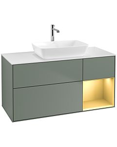 Villeroy und Boch Finion Villeroy und Boch F831HFGM 120cm, plaque de finition blanc mat, étagères laqué or mat, Olive Matt Lacquer