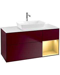 Villeroy und Boch Finion Waschtischunterschrank F831HFHB 120cm, Abdeckplatte white matt, Regale Gold matt lacquer, Peony Matt