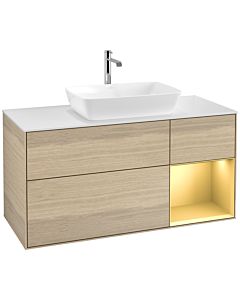 Villeroy und Boch Finion Villeroy und Boch F831HFPC 120cm, couvercle blanc mat, étagères laqué or mat, Oak Veneer