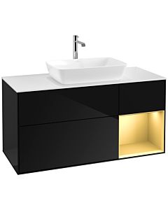 Villeroy und Boch Finion Villeroy und Boch F831HFPH 120cm, plaque de recouvrement blanc mat, étagères laqué or mat, Glossy Black Lacquer