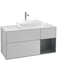Villeroy und Boch Finion Waschtischunterschrank F831HGGJ 120cm, Abdeckplatte white matt, Regale Midnight matt lacquer, Light grey matt