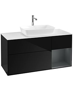 Villeroy und Boch Finion Villeroy und Boch F831HGPH 120cm, plaque de finition blanc mat, étagères laqué mat minuit, Glossy Black Lacquer