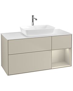 Villeroy und Boch Finion Villeroy und Boch F831HHHH 120cm, plaque de finition blanc mat, étagères laqué sable sable, Sand Matt Lacquer