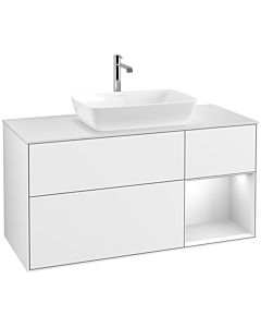 Villeroy und Boch Finion Villeroy und Boch F831MTGF 120cm, plaque de recouvrement blanc mat, étagères laqué blanc mat, laqué blanc brillant