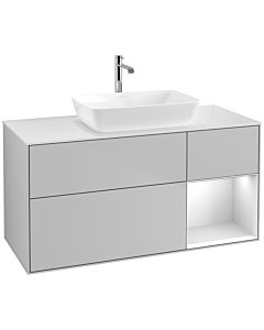 Villeroy und Boch Finion Waschtischunterschrank F831MTGJ 120cm, Abdeckplatte white matt, Regale White matt lacquer, Light grey matt