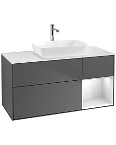 Villeroy und Boch Finion Villeroy und Boch F831MTGK 120cm, plaque de finition blanc mat, étagères laqué blanc mat, anthracite mat