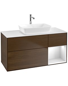 Villeroy und Boch Finion Villeroy und Boch F831MTGN 120cm, plaque de finition blanc mat, étagères laqué blanc mat, placage noyer