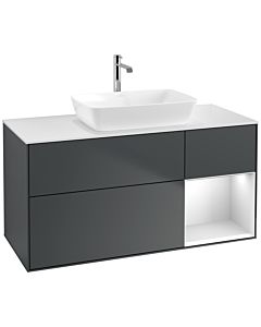 Villeroy und Boch Finion Villeroy und Boch F831MTHG 120cm, plaque de finition blanc mat, étagères laqué blanc mat, Midnight Blue Matt Lacquer