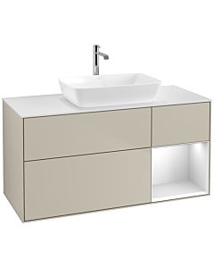 Villeroy und Boch Finion Villeroy und Boch F831MTHH 120cm, plaque de finition blanc mat, étagères laqué blanc mat, Sand Matt Lacquer