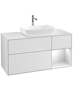 Villeroy und Boch Finion Villeroy und Boch F831MTMT 120cm, plaque de recouvrement blanc mat, étagères laqué blanc mat, laqué blanc mat