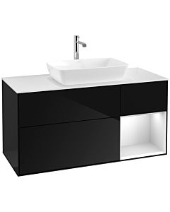 Villeroy und Boch Finion Villeroy und Boch F831MTPH 120cm, plaque de finition blanc mat, étagères laqué blanc mat, Glossy Black Lacquer