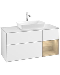 Villeroy und Boch Finion Waschtischunterschrank F831PCGF 120cm, Abdeckplatte white matt, Regale Oak Veneer, Glossy white lacquer