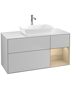 Villeroy und Boch Finion Waschtischunterschrank F831PCGJ 120cm, Abdeckplatte white matt, Regale Oak Veneer, Light grey matt