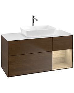 Villeroy und Boch Finion Waschtischunterschrank F831PCGN 120cm, Abdeckplatte white matt, Regale Oak Veneer, Walnut veneer