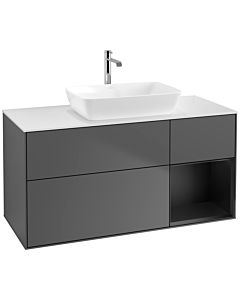Villeroy und Boch Finion Waschtischunterschrank F831PDGK 120cm, Abdeckplatte white matt, Regale Black matt lacquer, Anthracite matt