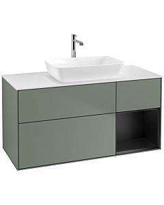 Villeroy und Boch Finion Waschtischunterschrank F831PDGM 120cm, Abdeckplatte white matt, Regale Black matt lacquer, Olive Matt Lacquer