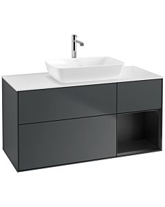 Villeroy und Boch Finion Waschtischunterschrank F831PDHG 120cm, Abdeckplatte white matt, Regale Black matt lacquer, Midnight Blue Matt Lacquer
