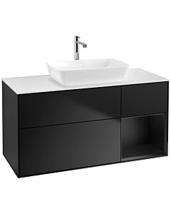 Villeroy und Boch Finion Waschtischunterschrank F831PDPD 120cm, Abdeckplatte white matt, Regale Black matt lacquer, Black matt lacquer