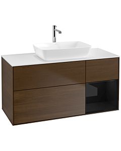 Villeroy und Boch Finion Villeroy und Boch F831PHGN 120cm, plateau blanc mat, étagères laqué noir brillant, placage noyer