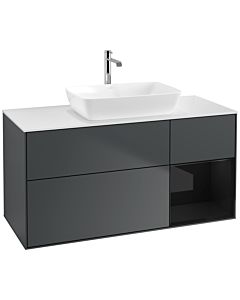 Villeroy und Boch Finion Villeroy und Boch F831PHHG 120cm, plaque de finition blanc mat, étagères laqué noir brillant, Midnight Blue Matt Lacquer