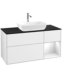 Villeroy und Boch Finion Villeroy und Boch F832GFGF 120cm, couvercle noir mat, étagères laqué blanc brillant, laqué blanc brillant