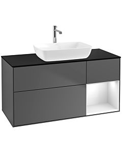 Villeroy und Boch Finion Villeroy und Boch F832GFGK 120cm, plateau noir mat, étagères laqué blanc brillant, anthracite mat