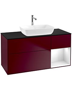 Villeroy und Boch Finion Waschtischunterschrank F832GFHB 120cm, Abdeckplatte black matt, Regale Glossy white lacquer, Peony Matt