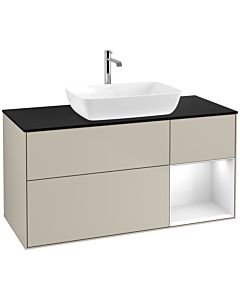 Villeroy und Boch Finion Villeroy und Boch F832GFHH 120cm, plaque de finition noir mat, étagères laqué blanc brillant, Sand Matt Lacquer
