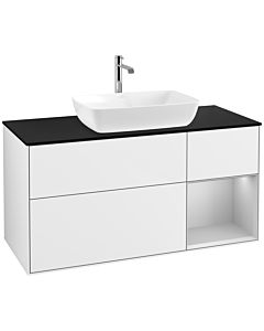 Villeroy und Boch Finion Villeroy und Boch F832GJGF 120cm, plaque de finition noir mat, étagères laqué gris clair mat, laqué blanc brillant