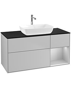 Villeroy und Boch Finion Waschtischunterschrank F832GJGJ 120cm, Abdeckplatte black matt, Regale Light grey matt lacquer, Light grey matt