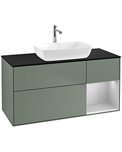 Villeroy und Boch Finion Waschtischunterschrank F832GJGM 120cm, Abdeckplatte black matt, Regale Light grey matt lacquer, Olive Matt Lacquer